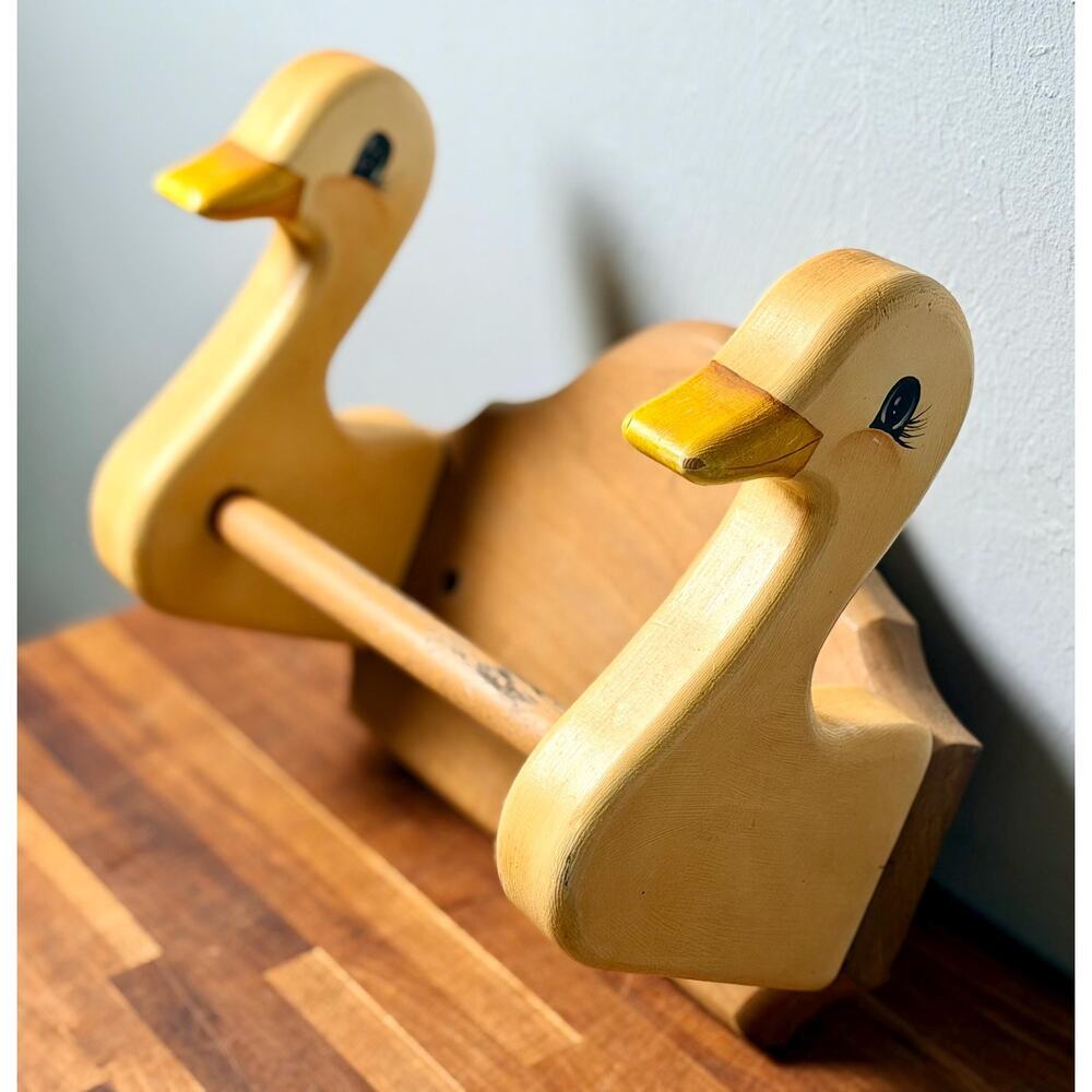 Vintage Wooden Goose Towel Wall Rack | Hand Painted Duck Geese Kitchen Decor - Picture 2 of 16